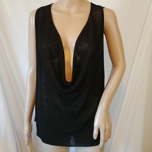 NWT Eileen Fisher Size L Drape Neck Tank Top Black